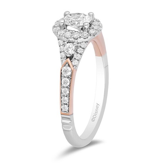 Previously Owned - Enchanted Disney Aurora 7/8 CT. T.w. Oval Diamond Frame Engagement Ring in 14K Two-Tone Gold