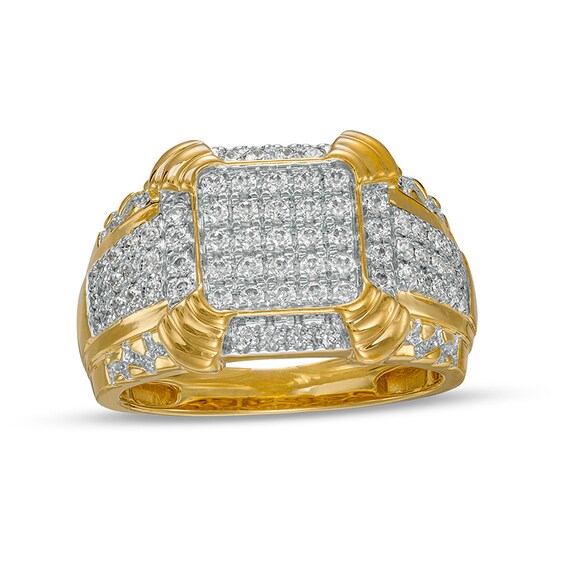 Previously Owned - Men's 1 CT. T.w. Cushion Composite Diamond Tiered Four-Corner Border Multi-Row Ring In 10K Gold