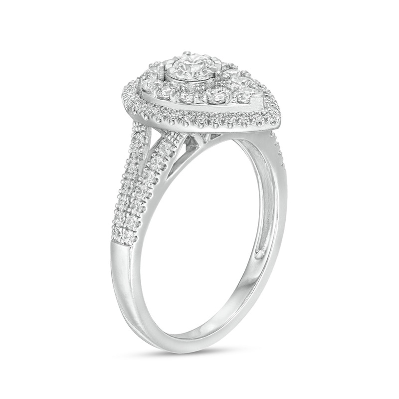 Main Image 3 of Previously Owned - 1 CT. T.W. Diamond Double Teardrop-Shaped Frame Vintage-Style Engagement Ring in 10K White Gold