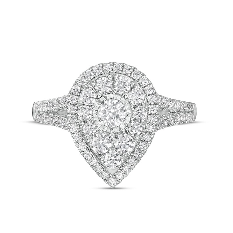 Main Image 4 of Previously Owned - 1 CT. T.W. Diamond Double Teardrop-Shaped Frame Vintage-Style Engagement Ring in 10K White Gold