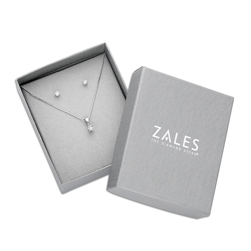 Main Image 3 of Previously Owned - 1/2 CT. T.W. Diamond Solitaire Pendant and Stud Earrings Set in 10K White Gold (I/I3)