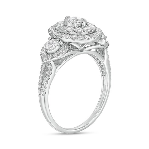 Previously Owned - 1 CT. T.w. Diamond Past Present FutureÂ® Double Oval Frame Engagement Ring in 10K White Gold