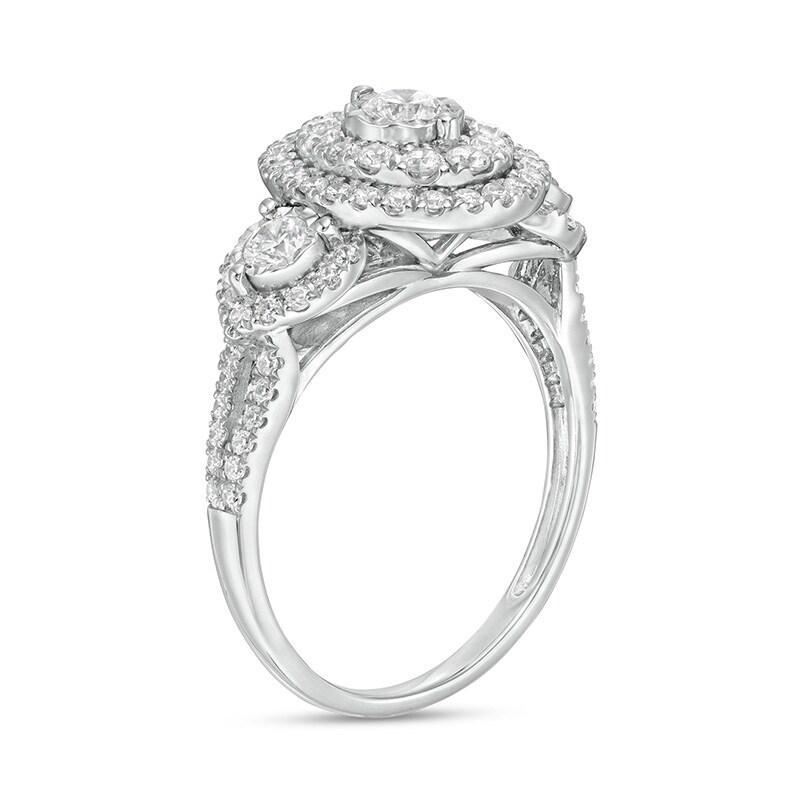 Main Image 3 of Previously Owned - 1 CT. T.W. Diamond Past Present Future® Double Oval Frame Engagement Ring in 10K White Gold