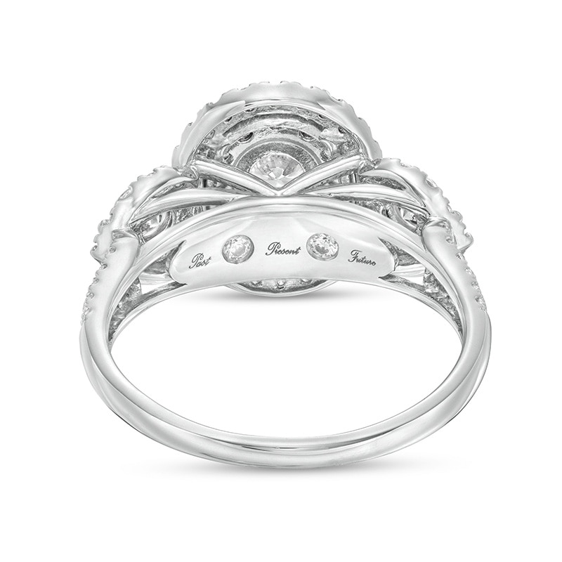 Main Image 4 of Previously Owned - 1 CT. T.W. Diamond Past Present Future® Double Oval Frame Engagement Ring in 10K White Gold