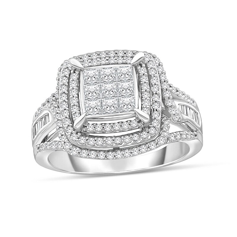 Main Image 1 of Previously Owned - 1-3/4 CT. T.W. Composite Diamond Cushion Frame Engagement Ring in 14K White Gold