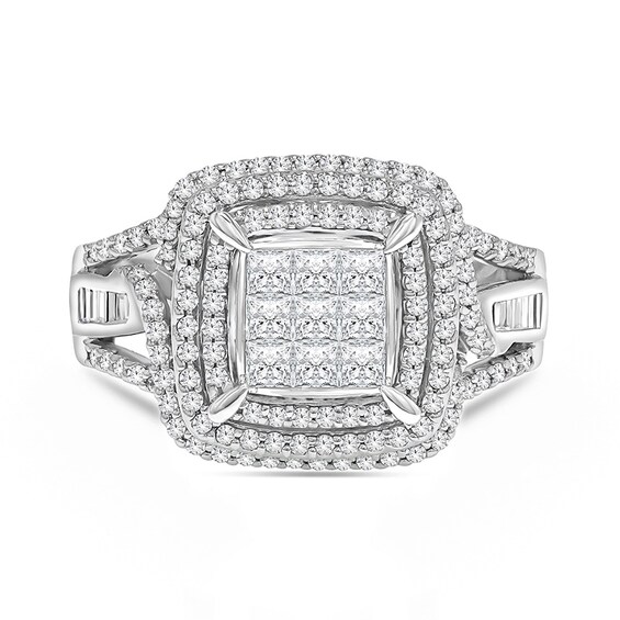 Previously Owned - 1-3/4 CT. T.w. Composite Diamond Cushion Frame Engagement Ring in 14K White Gold
