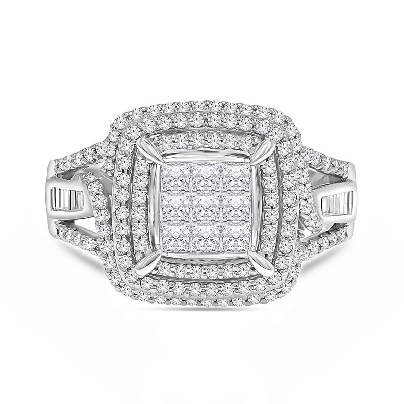 Main Image 3 of Previously Owned - 1-3/4 CT. T.W. Composite Diamond Cushion Frame Engagement Ring in 14K White Gold