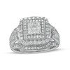 Previously Owned - 1 CT. T.w. Princess Multi-Diamond Double Frame Vintage-Style Engagement Ring In 10K White Gold