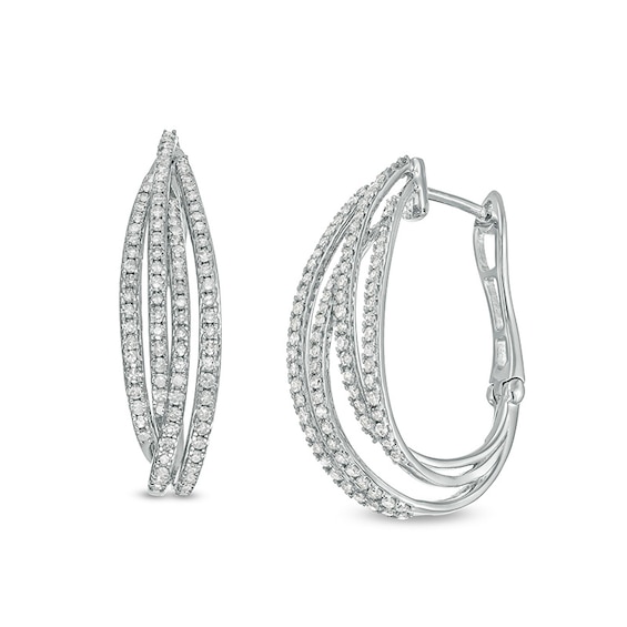 Previously Owned - 1 CT. T.w. Diamond Multi-Row Hoop Earrings in 10K White Gold