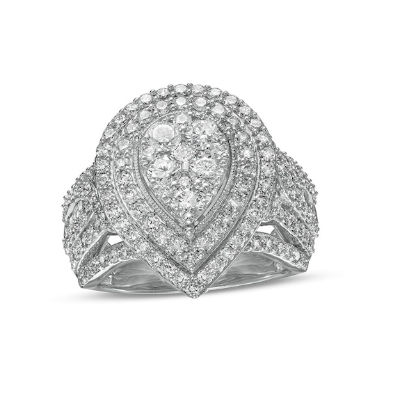 Previously Owned - 2 CT. T.w. Pear Multi-Diamond Double Frame Vintage-Style Engagement Ring in 10K white Gold