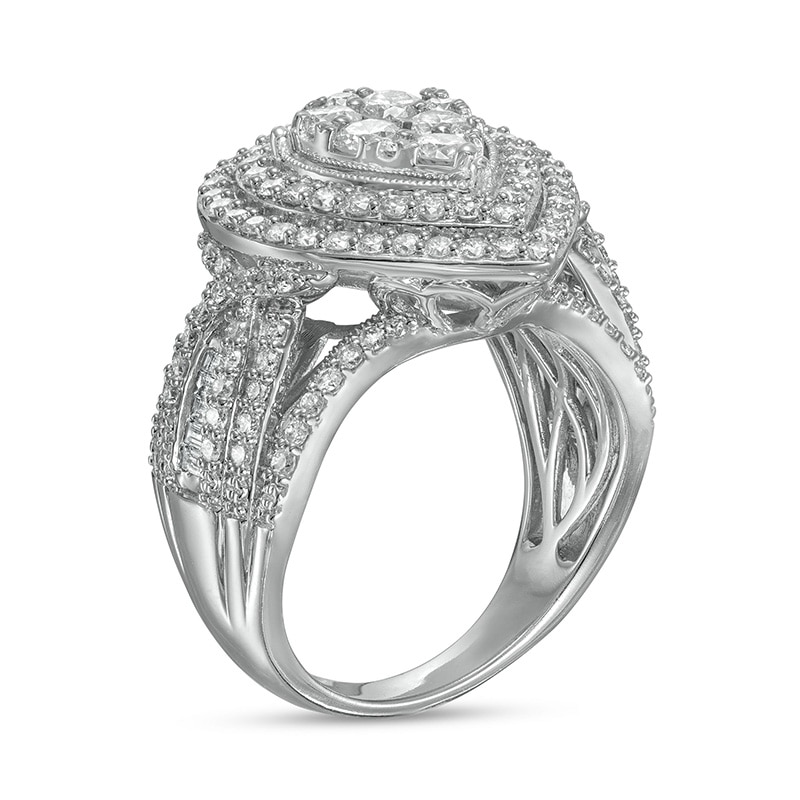 Main Image 3 of Previously Owned - 2 CT. T.W. Pear Multi-Diamond Double Frame Vintage-Style Engagement Ring in 10K white Gold