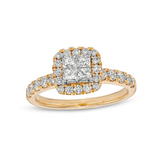 Previously Owned - 1 CT. T.w. Princess-Cut Quad Diamond Frame Engagement Ring in 14K Gold