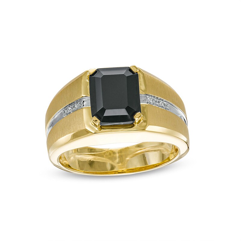 Main Image 1 of Previously Owned - Cushion-Cut Onyx and Diamond Accent Inlay Ring in 10K Two-Tone Gold