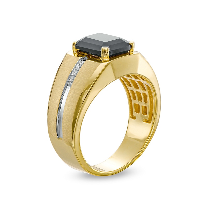Main Image 3 of Previously Owned - Cushion-Cut Onyx and Diamond Accent Inlay Ring in 10K Two-Tone Gold