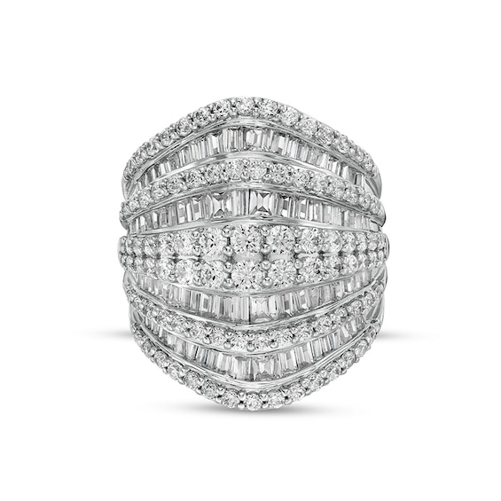 Previously Owned - 3 CT. T.w. Baguette and Round Diamond Multi-Row Ring in 10K White Gold