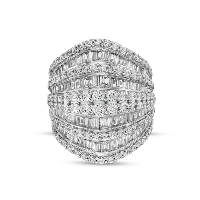 Main Image 1 of Previously Owned - 3 CT. T.W. Baguette and Round Diamond Multi-Row Ring in 10K White Gold