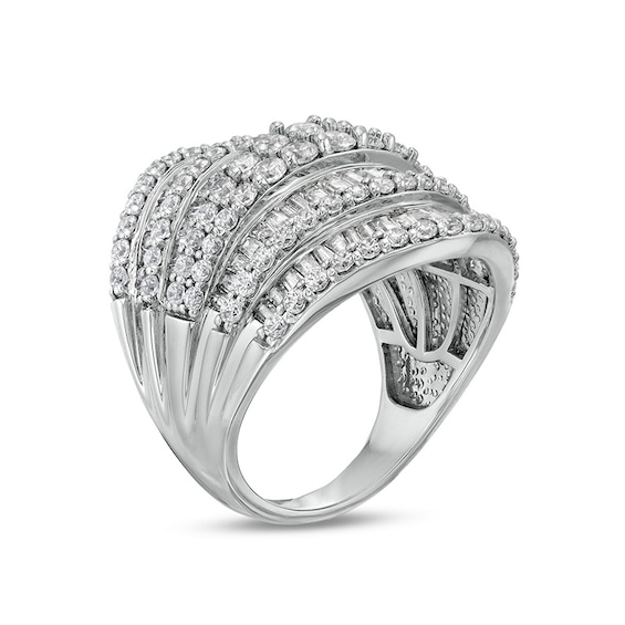 Previously Owned - 3 CT. T.w. Baguette and Round Diamond Multi-Row Ring in 10K White Gold