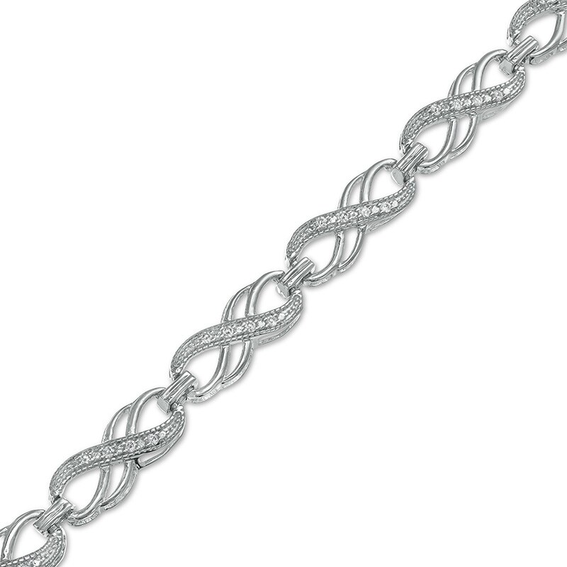 Main Image 1 of Previously Owned - 1/4 CT. T.W. Diamond Double Infinity Loop Bracelet in Sterling Silver – 7.25"