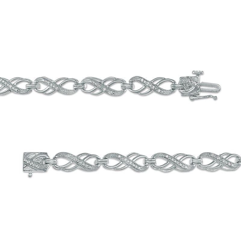 Main Image 3 of Previously Owned - 1/4 CT. T.W. Diamond Double Infinity Loop Bracelet in Sterling Silver – 7.25"