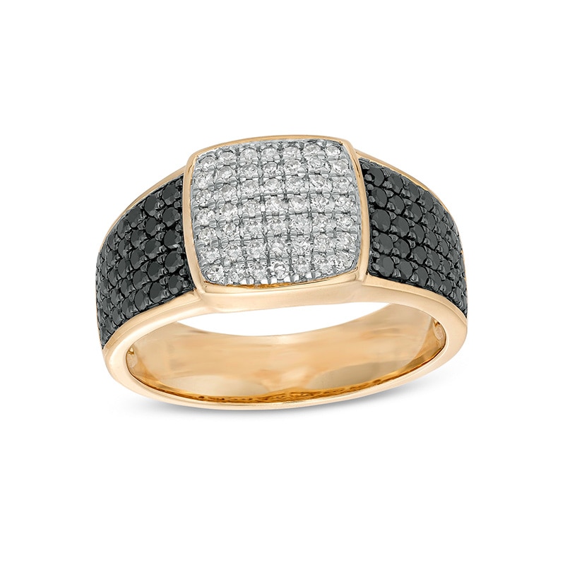 Main Image 1 of Previously Owned - 1-1/8 CT. T.W. Cushion Composite Black  and White Diamond Multi-Row Ring in 10K Gold