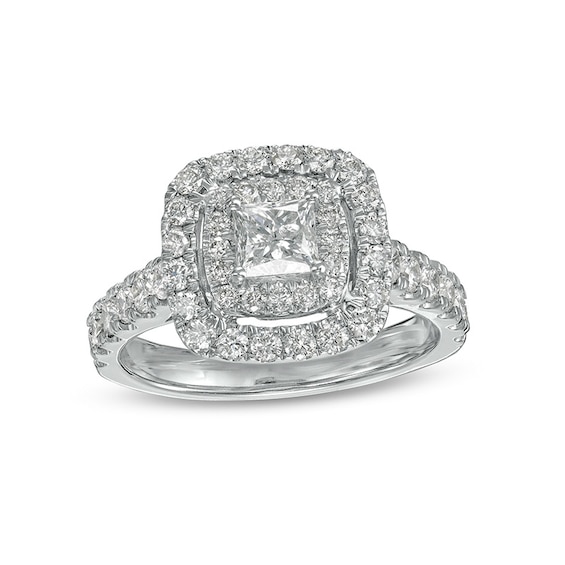 Previously Owned - 1-1/2 CT. T.w. Princess-Cut Diamond Double Frame Engagement Ring in 14K White Gold