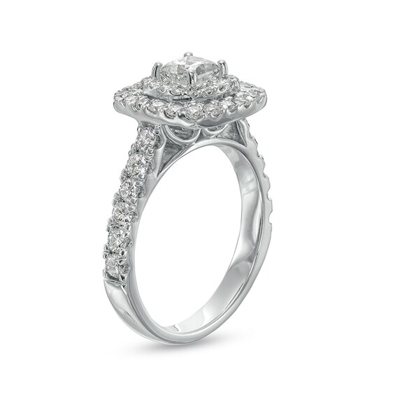 Previously Owned - 1-1/2 CT. T.w. Princess-Cut Diamond Double Frame Engagement Ring in 14K White Gold