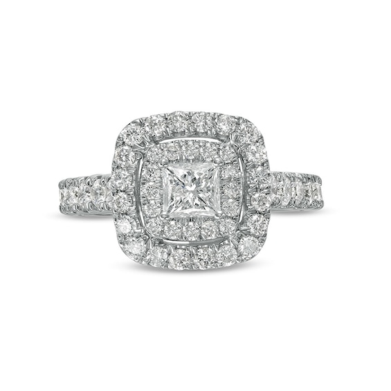 Previously Owned - 1-1/2 CT. T.w. Princess-Cut Diamond Double Frame Engagement Ring in 14K White Gold
