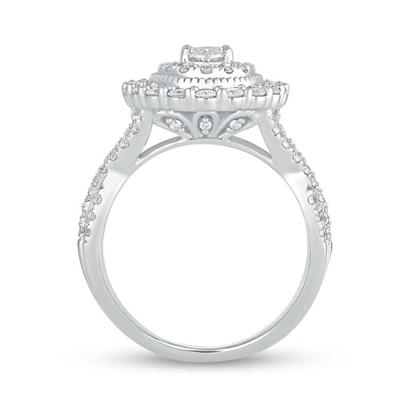 Main Image 3 of Previously Owned - 1-1/2 CT. T.W. Oval Diamond Frame Vintage-Style Multi-Row Engagement Ring in 14K White Gold