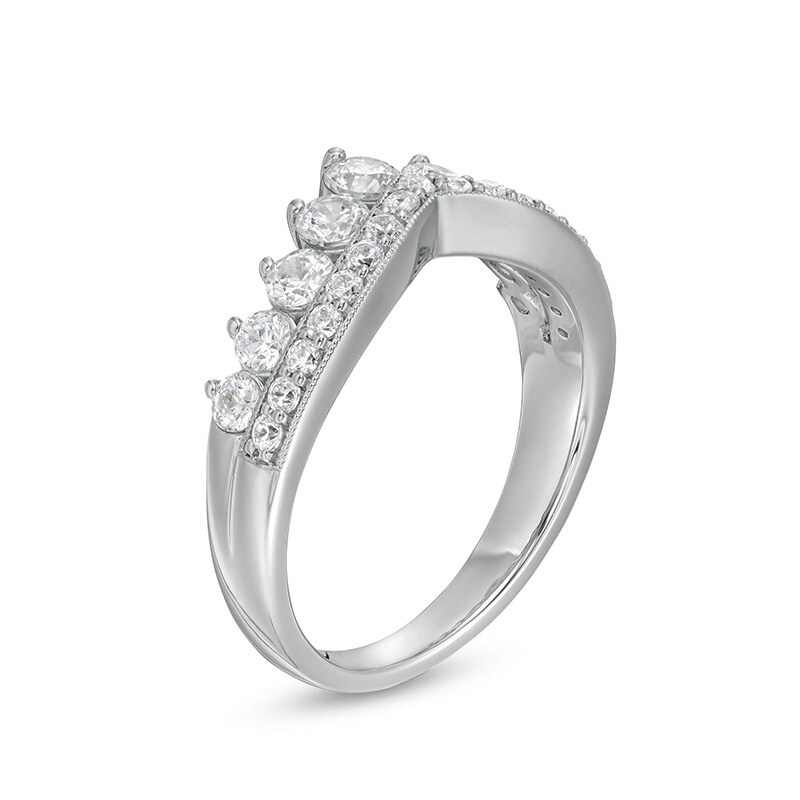 Main Image 3 of Previously Owned - 1 CT. T.W. Diamond Nine Stone Vintage-Style Contour Band in 14K White Gold