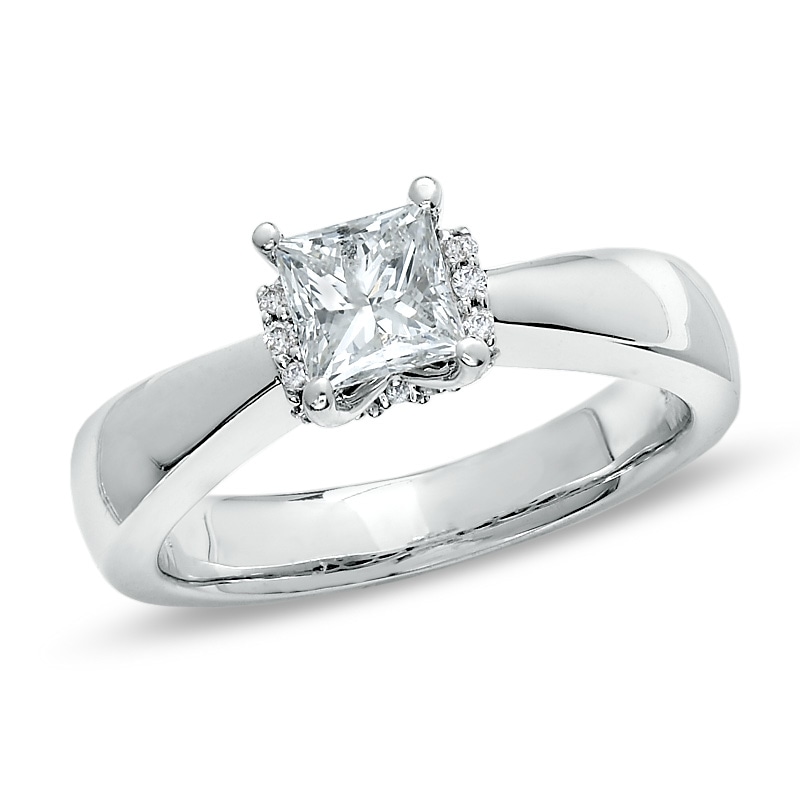 Main Image 1 of Previously Owned - 1 CT. T.W. Princess-Cut Diamond Ribbon Ring in 14K White Gold