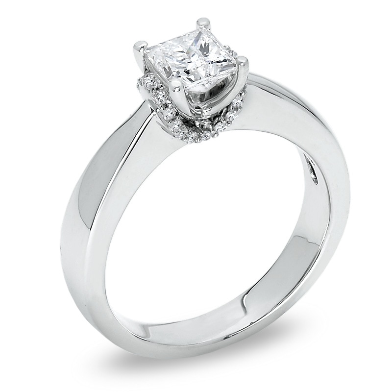 Main Image 2 of Previously Owned - 1 CT. T.W. Princess-Cut Diamond Ribbon Ring in 14K White Gold
