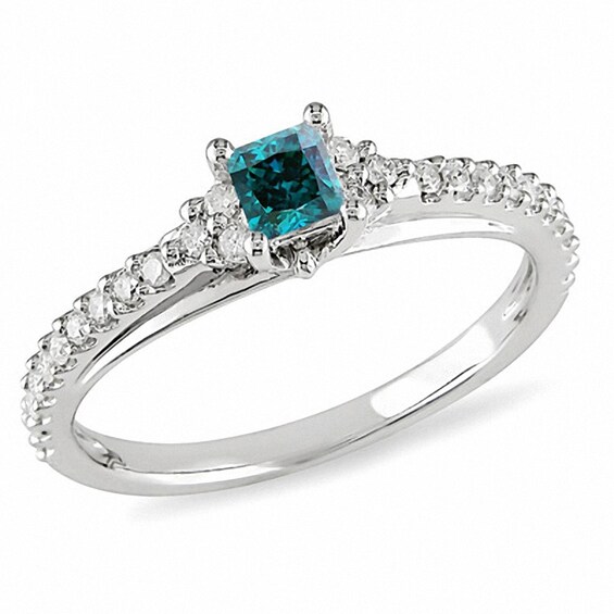 Previously Owned - 1/2 CT. T.w. Blue and White Diamond Engagement Ring in 10K White Gold