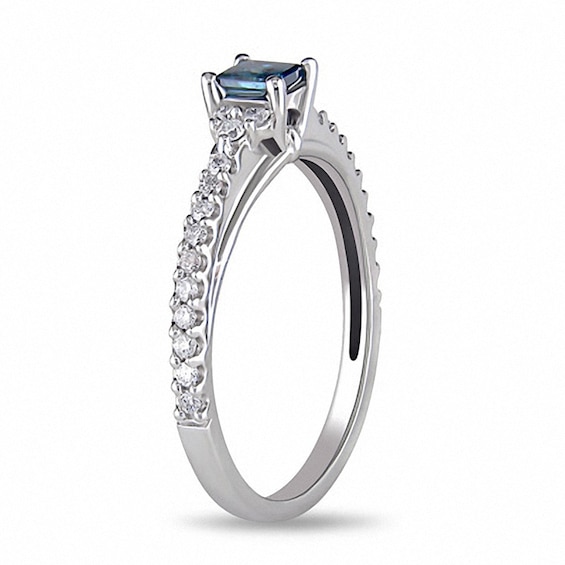 Previously Owned - 1/2 CT. T.w. Blue and White Diamond Engagement Ring in 10K White Gold