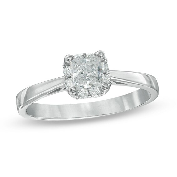 Previously Owned - 1/2 CT. T.w. Princess-Cut Diamond Frame Engagement Ring in 14K White Gold