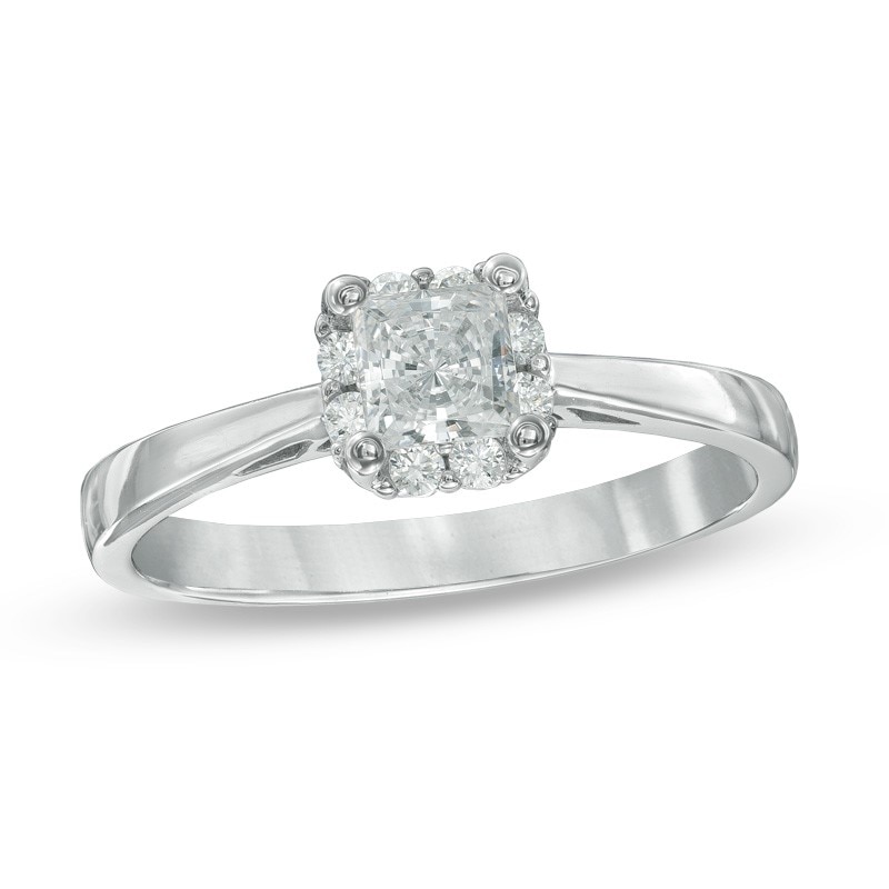Main Image 1 of Previously Owned - 1/2 CT. T.W.  Princess-Cut Diamond Frame Engagement Ring in 14K White Gold