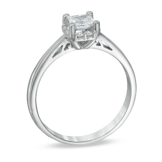 Previously Owned - 1/2 CT. T.w. Princess-Cut Diamond Frame Engagement Ring in 14K White Gold