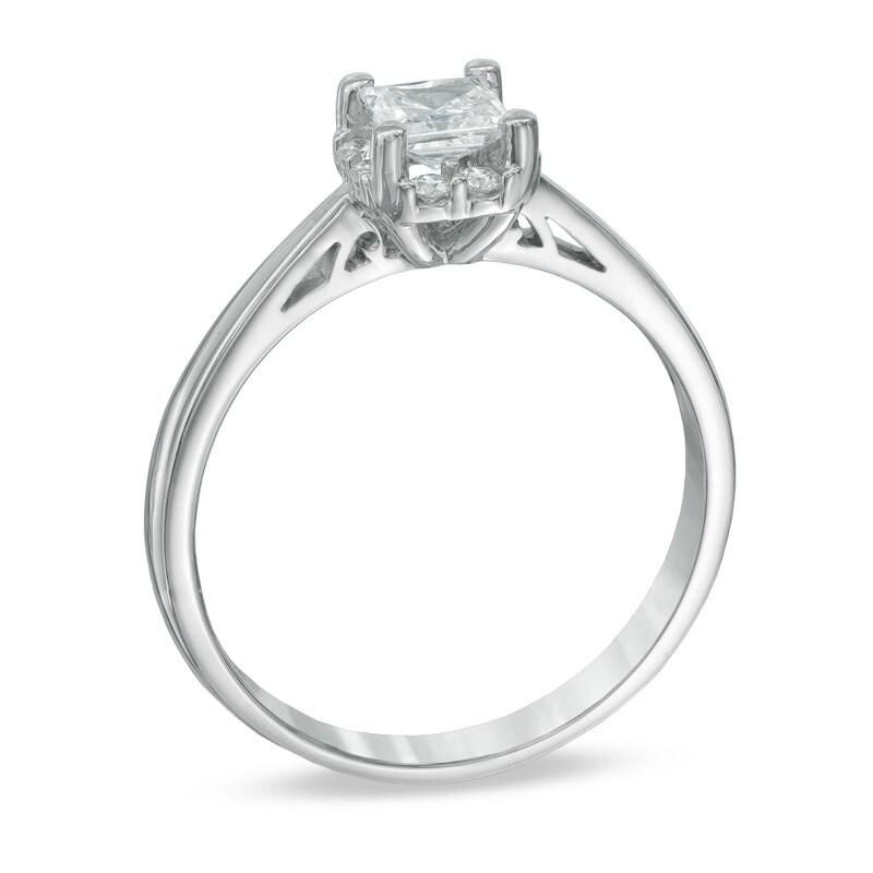 Main Image 2 of Previously Owned - 1/2 CT. T.W.  Princess-Cut Diamond Frame Engagement Ring in 14K White Gold