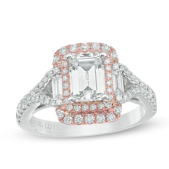 Previously Owned - Vera Wang Love Collection 1-5/8 CT. T.w. Emerald-Cut Diamond Split Shank Ring in 14K Two-Tone Gold