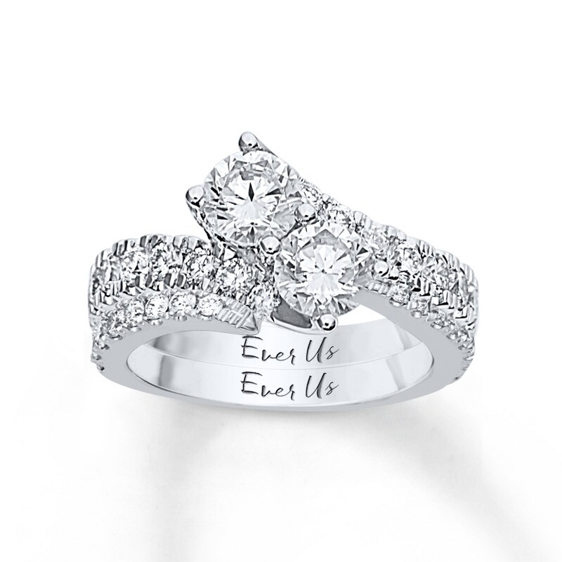 Main Image 4 of Previously Owned - Ever Us® 2-1/2 CT. T.W. Two-Stone Diamond Bypass Ring in 14K White Gold