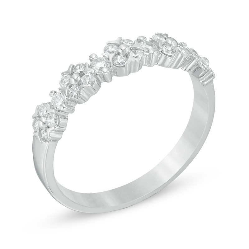 Main Image 2 of Previously Owned - 1/2 CT. T.W. Diamond Flower Anniversary Band in 14K White Gold