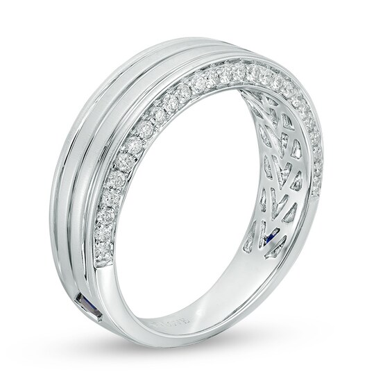 Previously Owned - Vera Wang Men's 1/2 CT. T.w. Diamond Edge Grooved Wedding Band in 14K White Gold