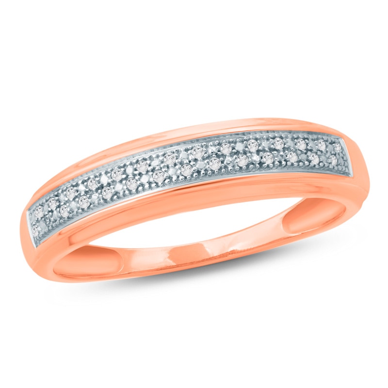 Previously Owned - Men's Diamond Accent Double Row Wedding Band in 10K Rose Gold