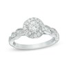 Thumbnail Image 1 of Previously Owned - 5/8 CT. T.W. Diamond Orbit Frame Twist Vintage-Style Engagement Ring in 14K White Gold - Size 7