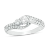 Thumbnail Image 1 of Previously Owned - 3/4 CT. T.W. Diamond Three Stone Double Row Bypass Engagement Ring in 14K White Gold