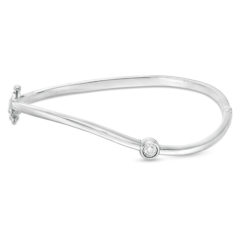 Main Image 1 of Previously Owned - Marilyn Monroe™ Collection 1/10 CT. Diamond Solitaire Curved Bangle in Sterling Silver