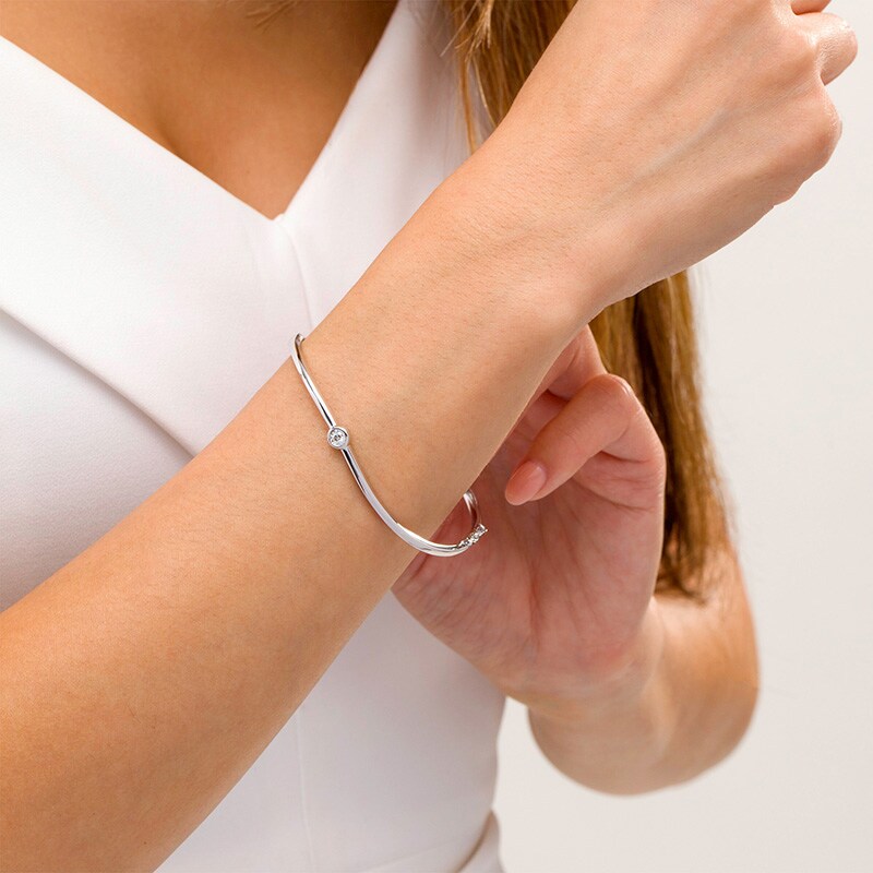 Main Image 3 of Previously Owned - Marilyn Monroe™ Collection 1/10 CT. Diamond Solitaire Curved Bangle in Sterling Silver