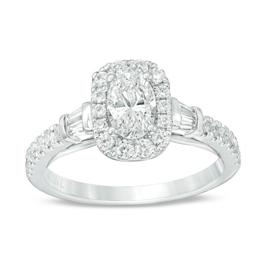 Previously Owned - Vera Wang Love Collection 1 CT. T.w. Oval Diamond Frame Engagement Ring in 14K White Gold