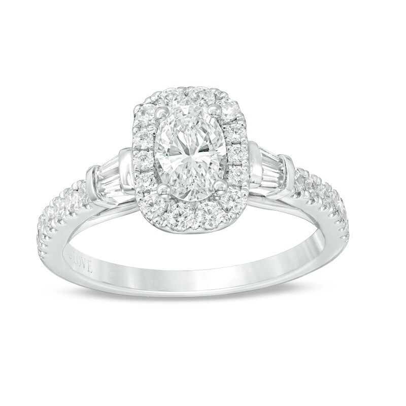 Main Image 1 of Previously Owned - Vera Wang Love Collection 1 CT. T.W. Oval Diamond Frame Engagement Ring in 14K White Gold