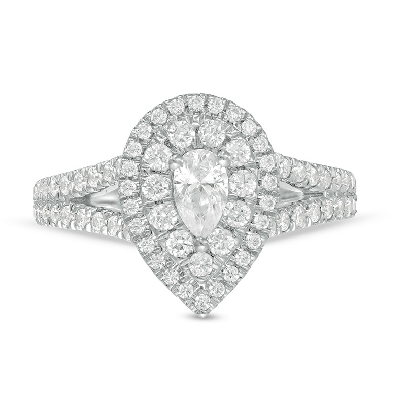 Main Image 4 of Previously Owned - Love's Destiny by Peoples 1 CT. T.W. Pear-Shaped Diamond Frame Engagement Ring in 14K White Gold