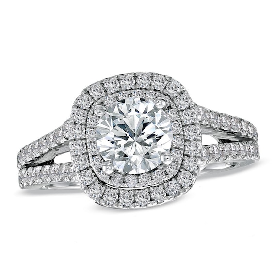 Previously Owned - Vera Wang Love Collection 2 CT. T.w. Diamond Frame Split Shank Engagement Ring in 14K White Gold